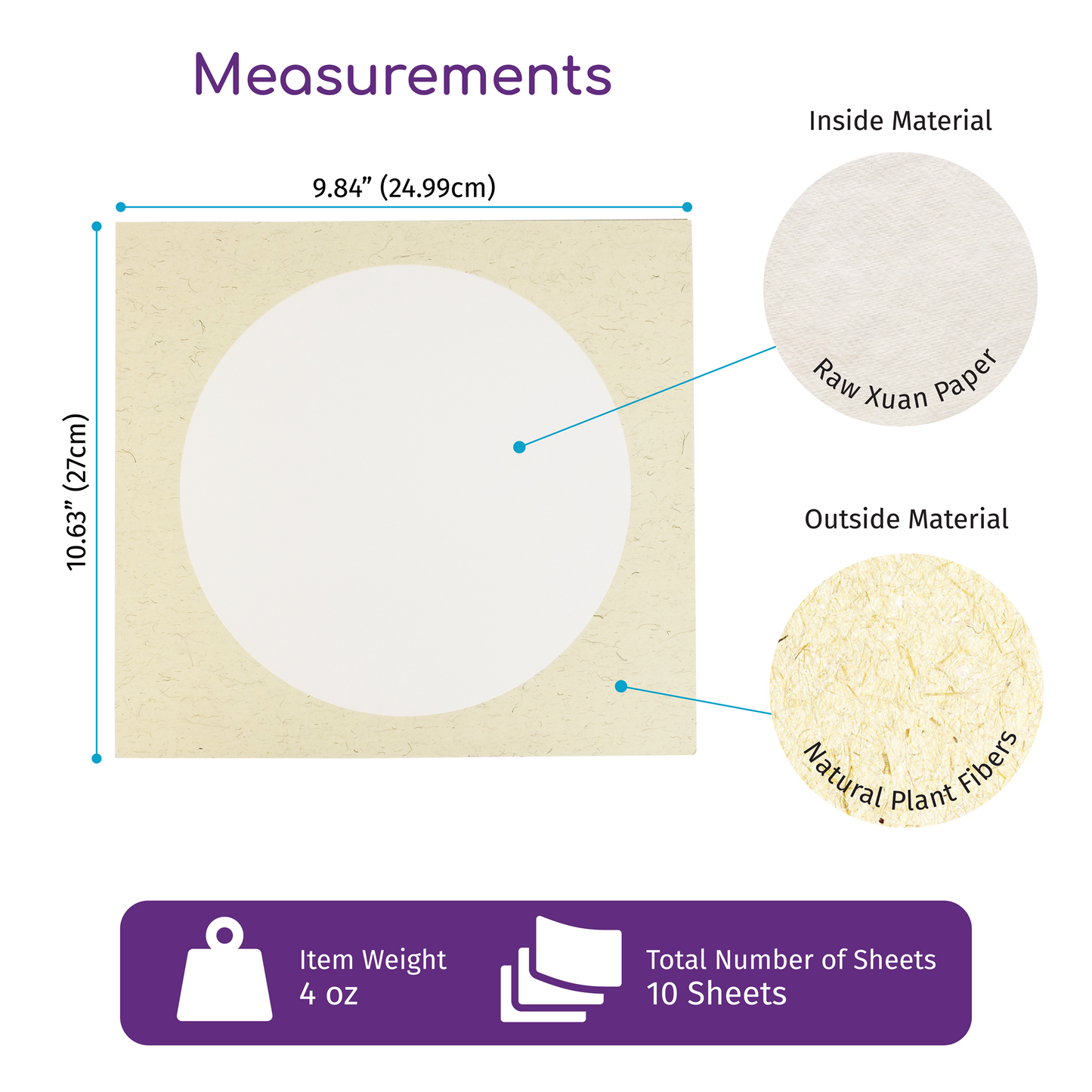 10 Sheets Soft Raw Xuan Paper 10.63 x 9.84inch