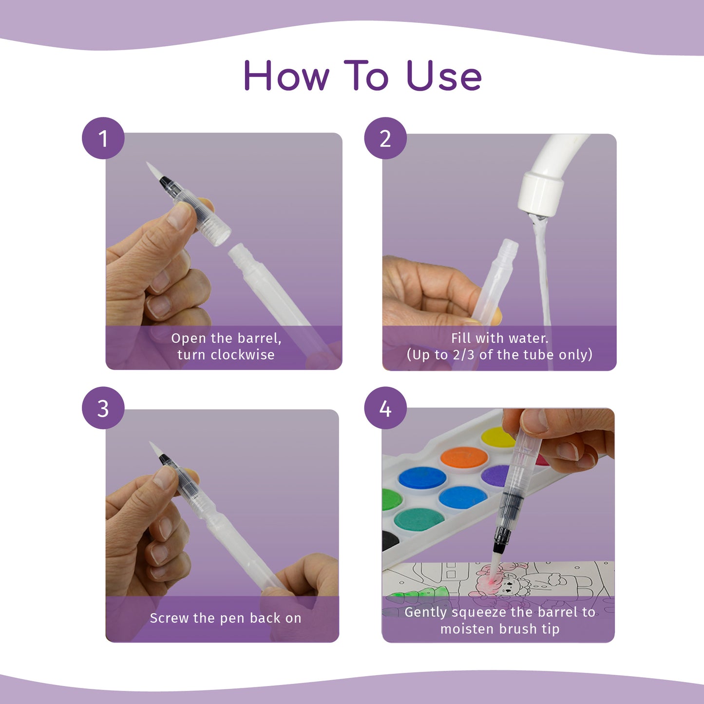 Water Painting Brush Set with Refillable Tube (6 Pens)